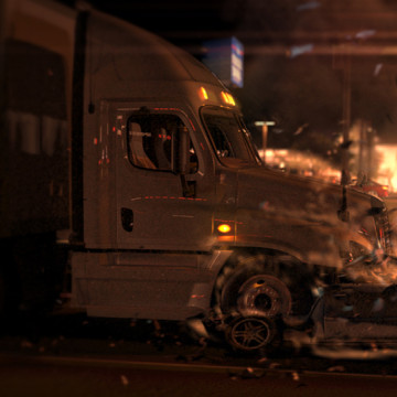 Confidential Settlement: Animated Semi Crushes Disabled Vehicle In Fiery Explosion