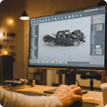 Motor vehicle collision animation on animator screen