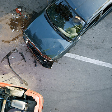 Overhead view of car crash