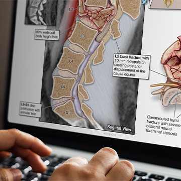 Medical illustration of a lumbar spine injury