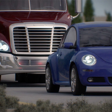 Animation of semi-truck rear-ending car