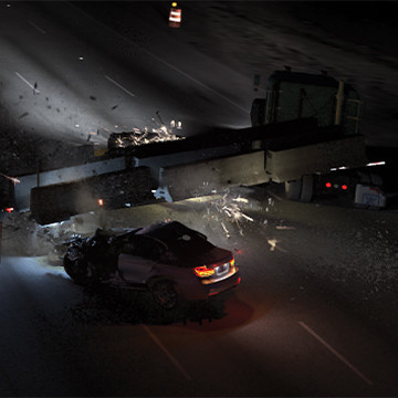Animation of nighttime crash on interstate
