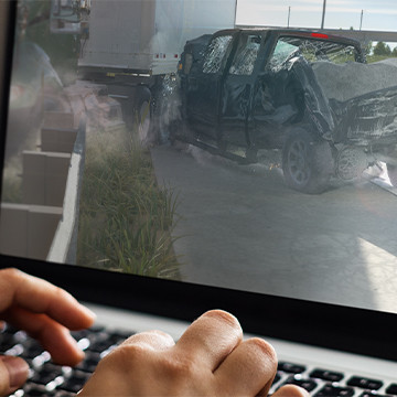 Laptop with animation of truck crash