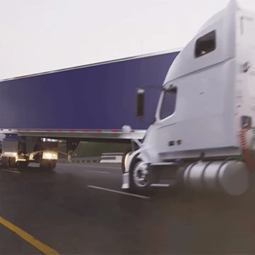 Animation still showing tractor trailer collision on freeway